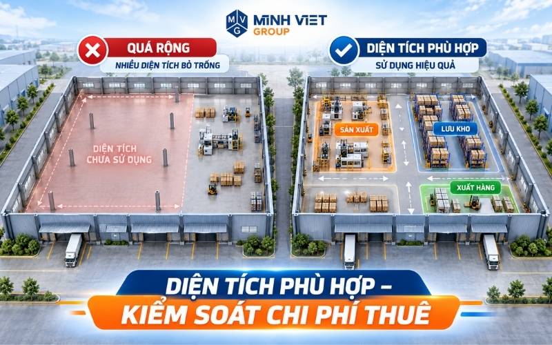 Lựa chọn diện tích kho xưởng phù hợp để tránh lãng phí vốn.